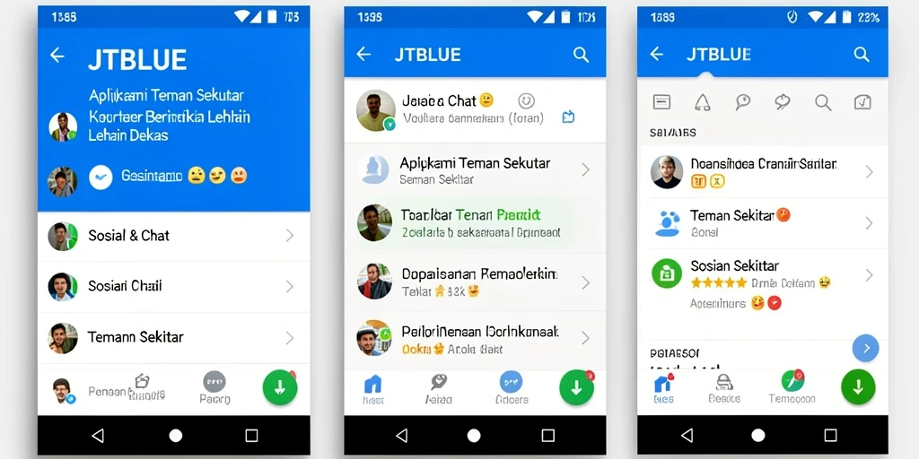 Antarmuka JTBLUE menampilkan fungsi Teman Sekitar yang interaktif dan mudah digunakan.