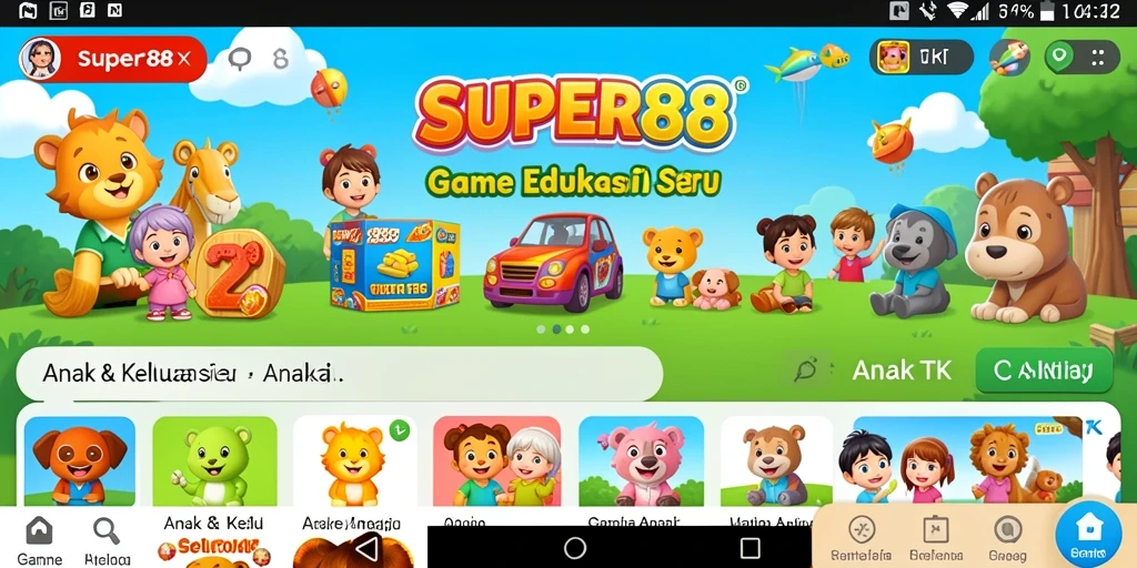 Tampilan antarmuka aplikasi SUPER88 yang menarik dan penuh warna.